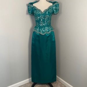 Stunning Vintage 1980s Turquoise Sequin Sparkle Glam Party Prom Dress Size 10